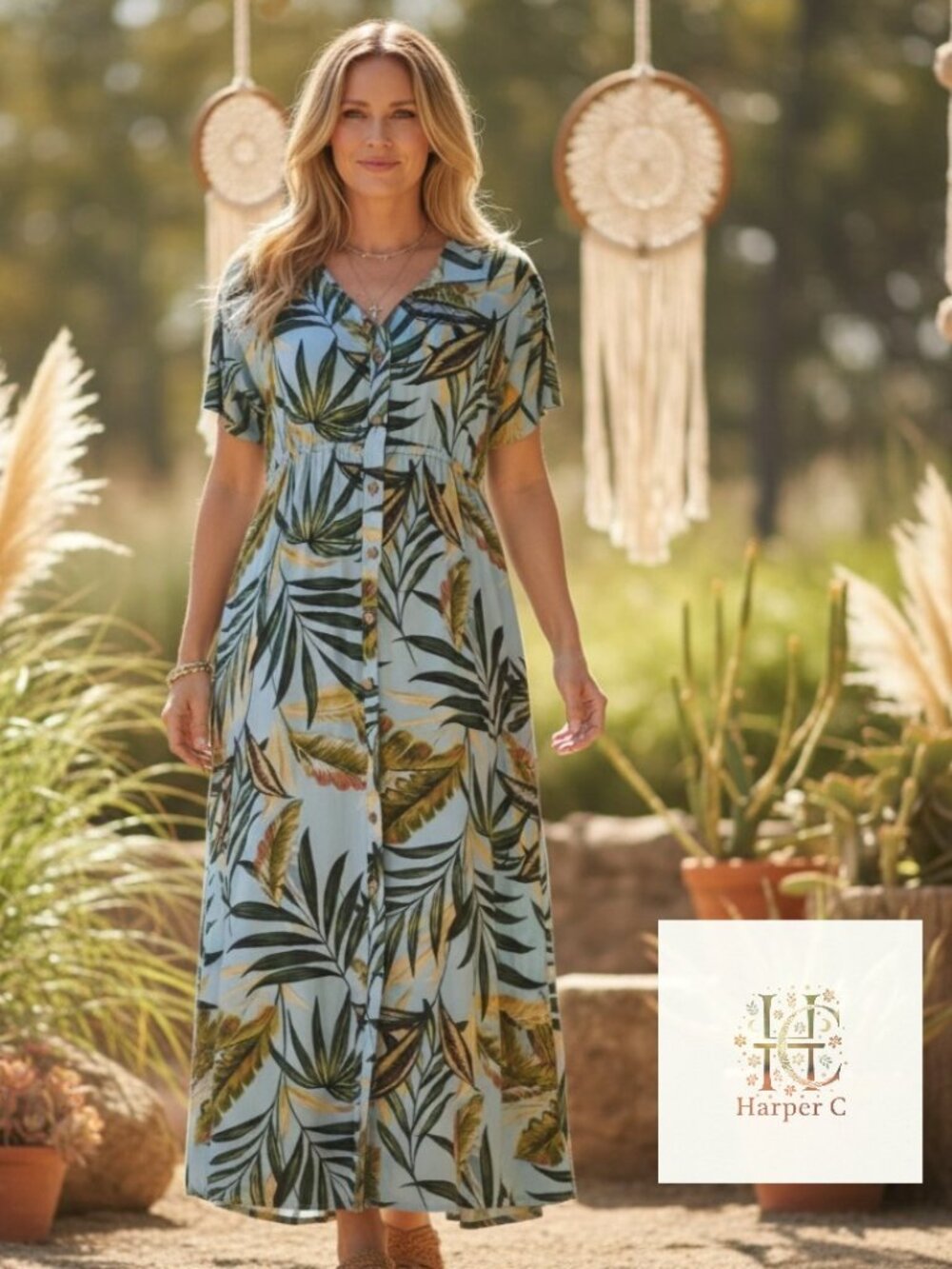 Liberty Love Leafy Blue Midi Dress
